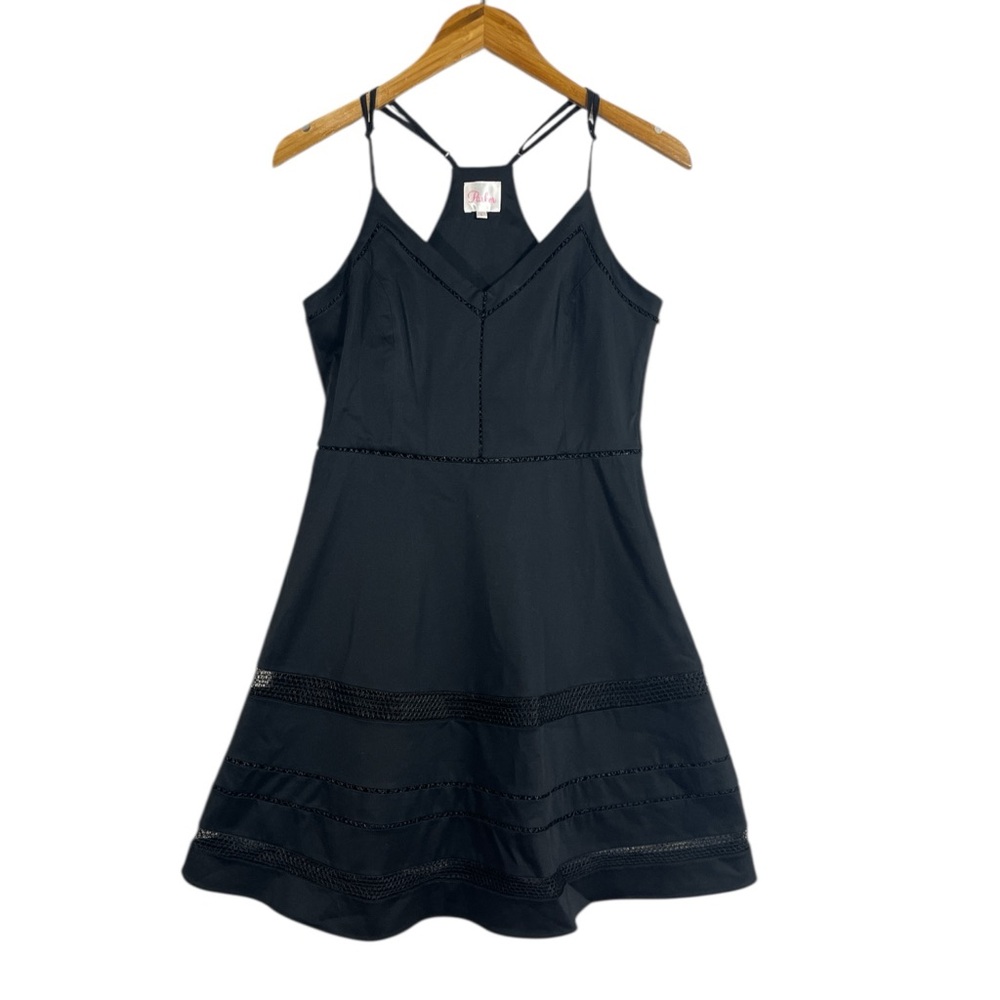 PARKER 'Whitfield'~ Black Mesh Insets Racerback Flare Versatile Dress Size Large - Picture 3 of 8